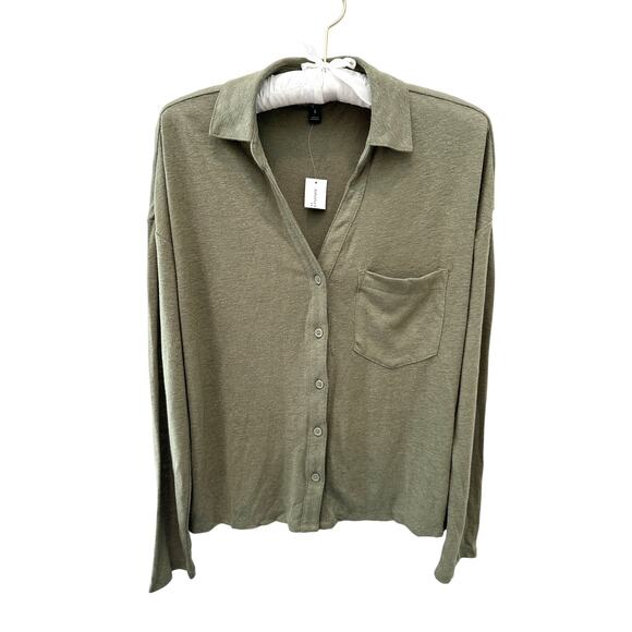 BANANA REPUBLIC | Linen Blend Button Front Top Dusty Olive NWT | Small - Picture 1 of 7